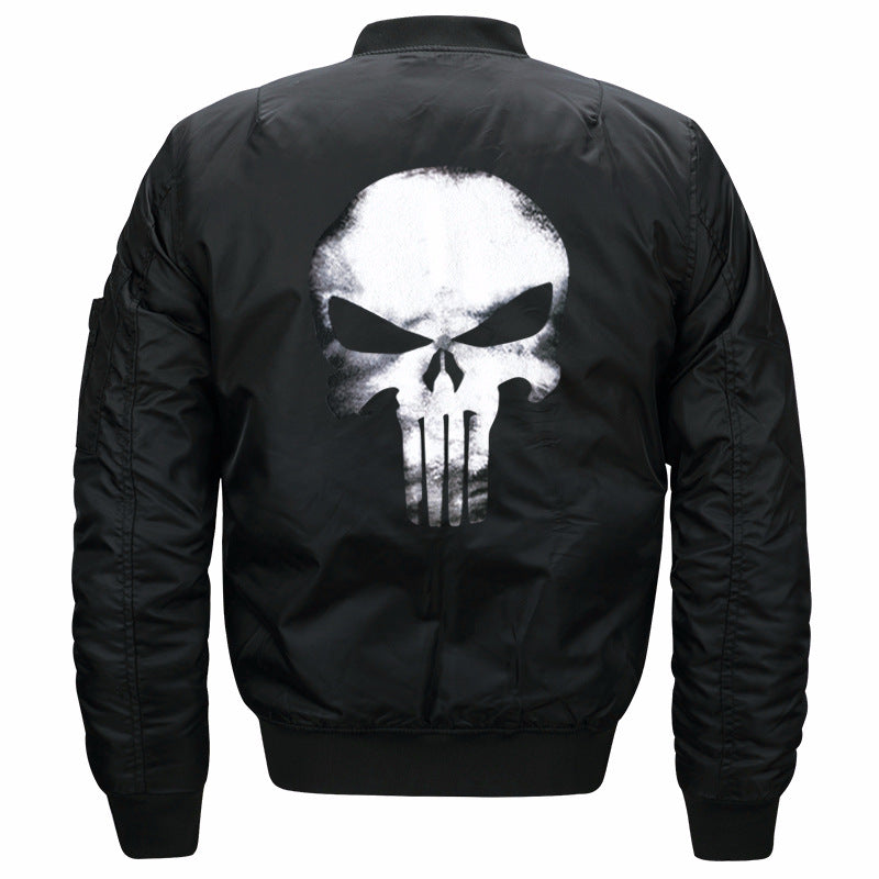 Men's  skull-back printed lightweight nylon bomber jacket with ribbed cuffs and sleeve utility pocket EB
