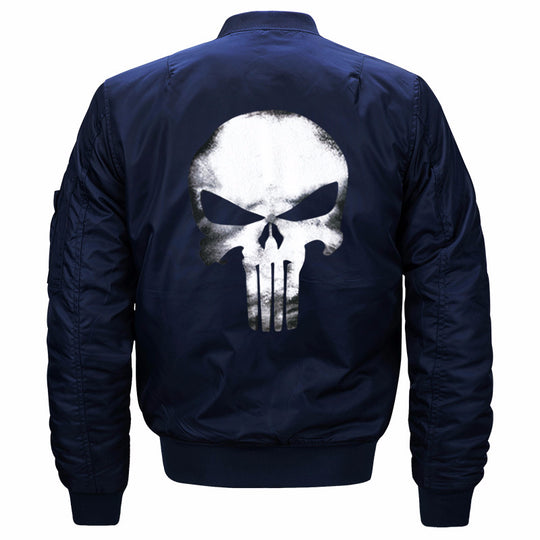 Men's  skull-back printed lightweight nylon bomber jacket with ribbed cuffs and sleeve utility pocket EB