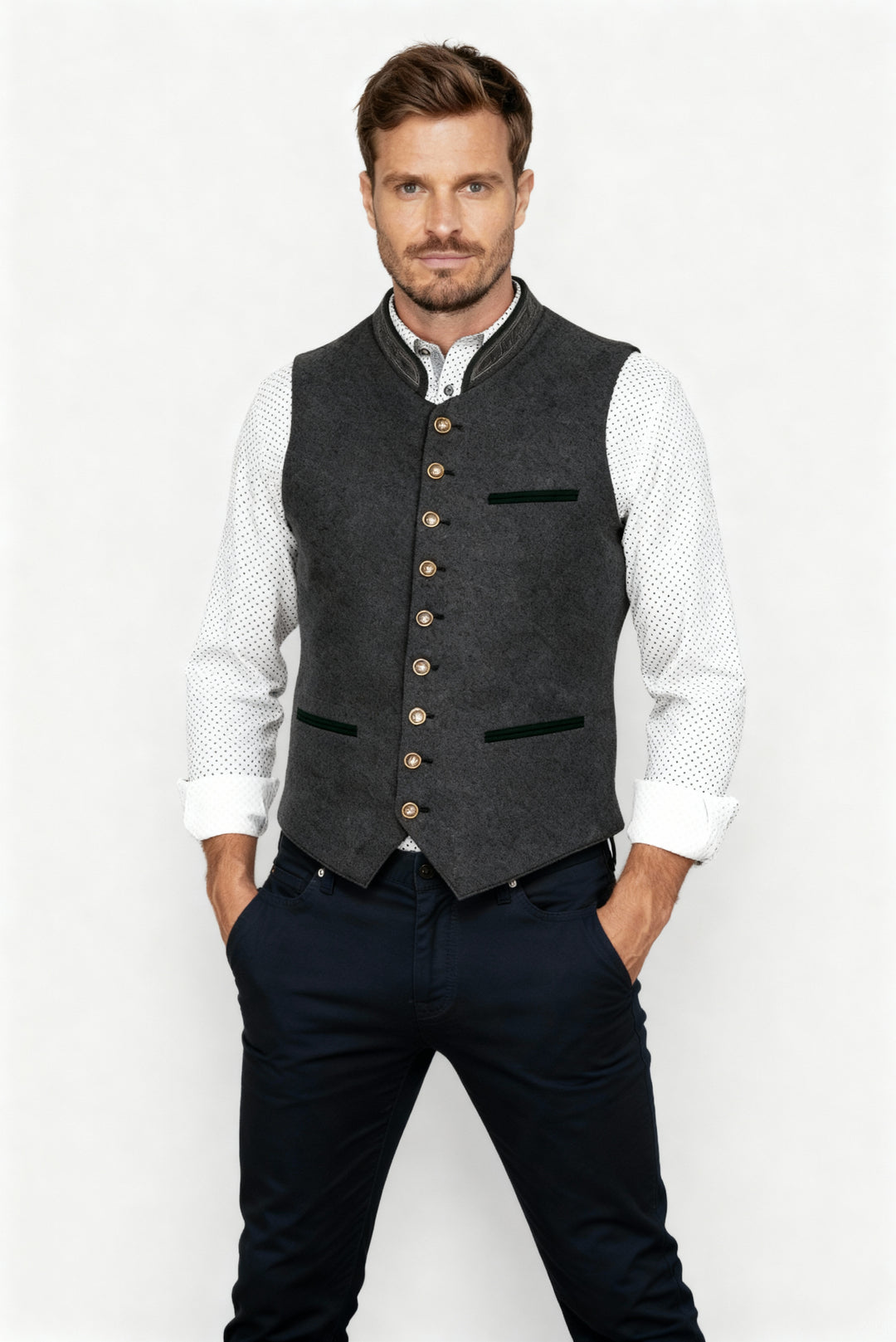 EB - Elegante Herren Trachtenweste Grau Traditionell