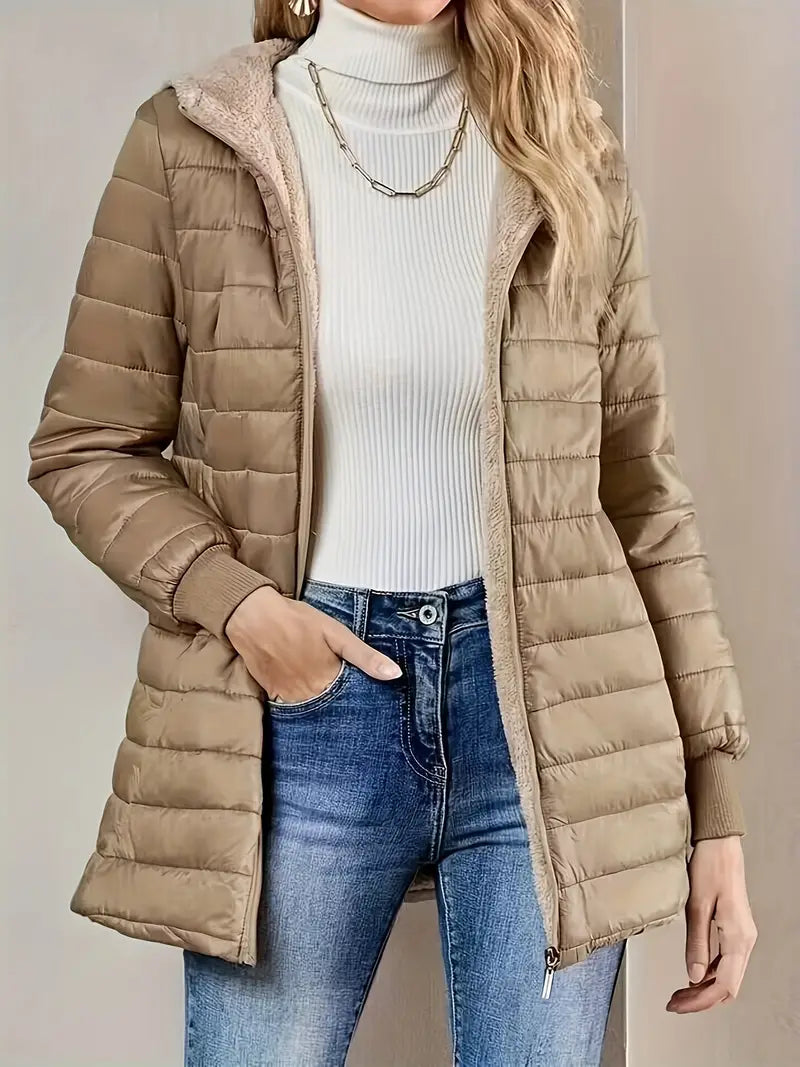 EB | Mittellange Kapuzen Steppjacke
