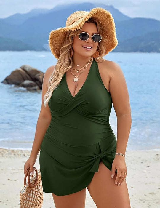 EB | Plus Size Einteiler Schwimmdress Badeanzug Bauchkontrolle Badeanzüge