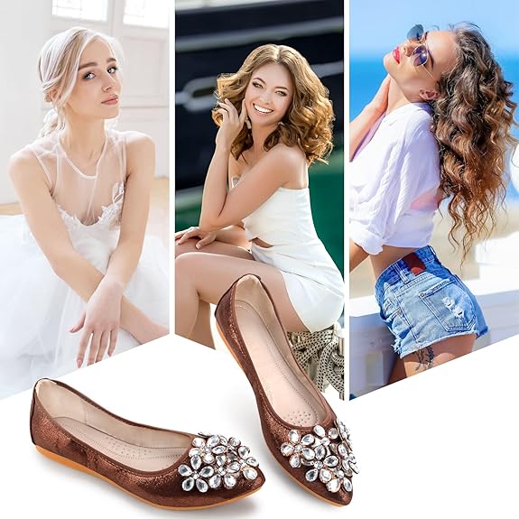 Funkelnde Strass Ballerina Flache Schuhe - Yelena EB