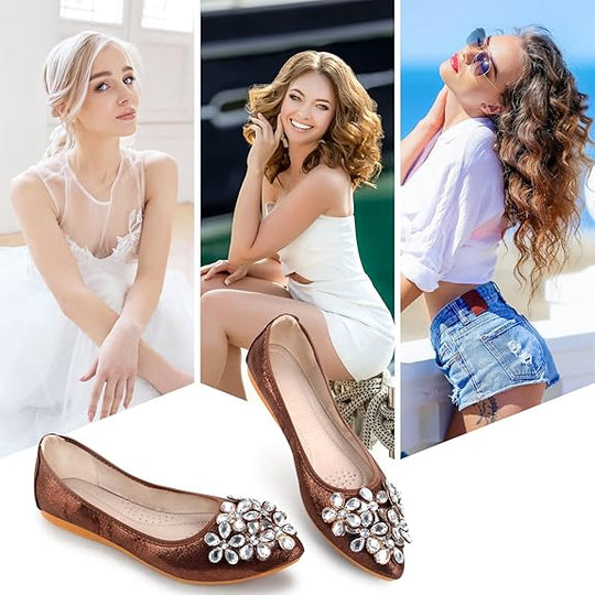 Funkelnde Strass Ballerina Flache Schuhe - Yelena EB