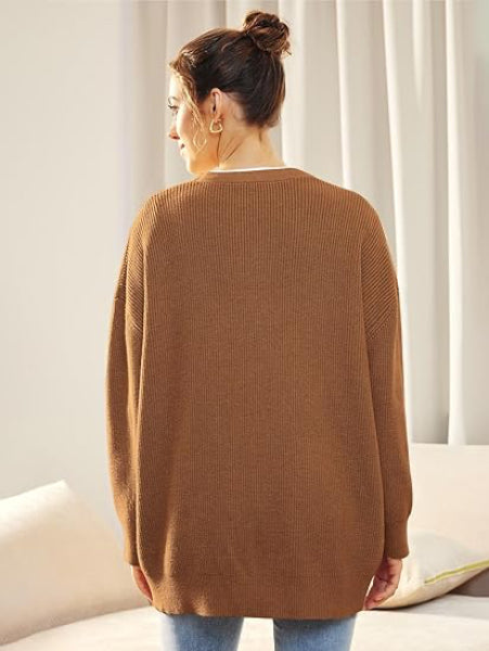 EB | Cardigan - Damen Herbst Oversized V-Ausschnitt Knopf Cardigan