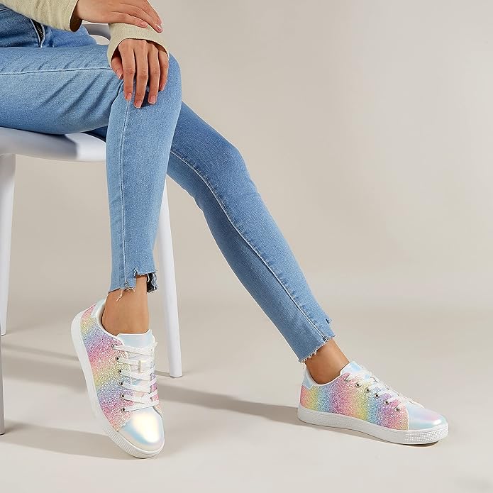 Funkelnde Schnür-Fashion-Damen-Sneaker - Xenia EB