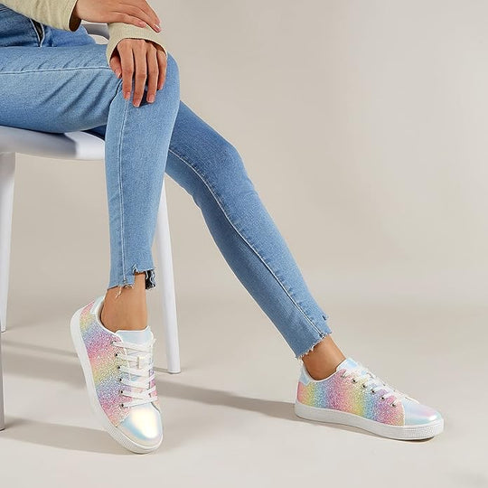 Funkelnde Schnür-Fashion-Damen-Sneaker - Xenia EB