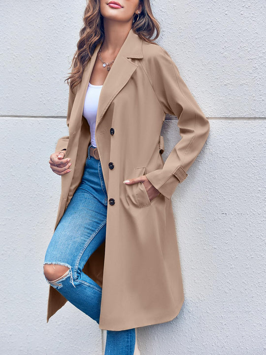 EB | doppelte Reihe Trenchcoat für Damen - mit Gürtel in der Taille