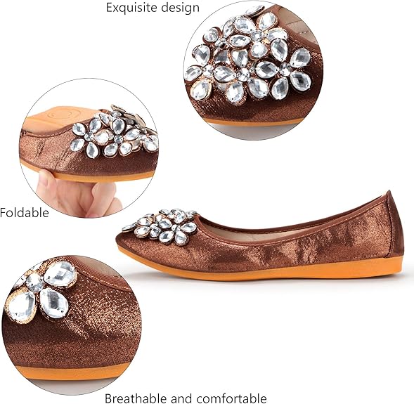 Funkelnde Strass Ballerina Flache Schuhe - Yelena EB