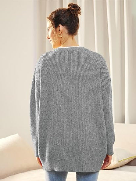 EB | Cardigan - Damen Herbst Oversized V-Ausschnitt Knopf Cardigan