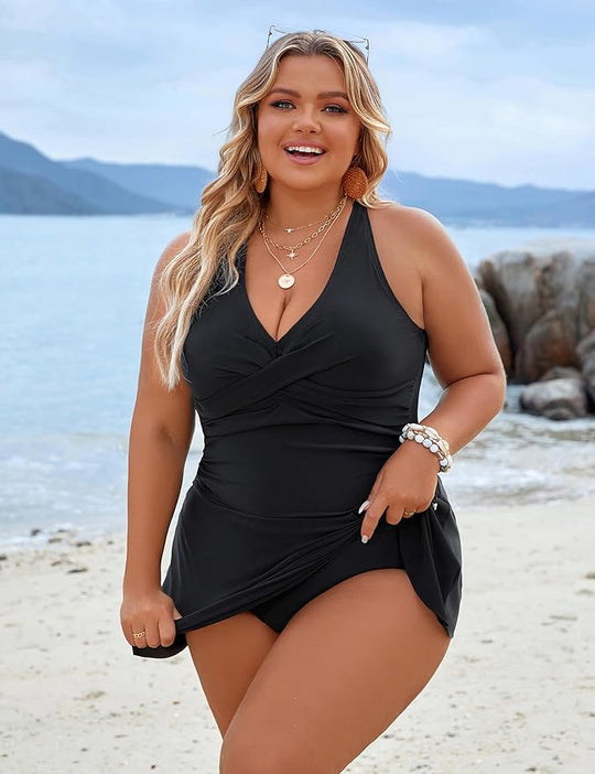 EB | Plus Size Einteiler Schwimmdress Badeanzug Bauchkontrolle Badeanzüge