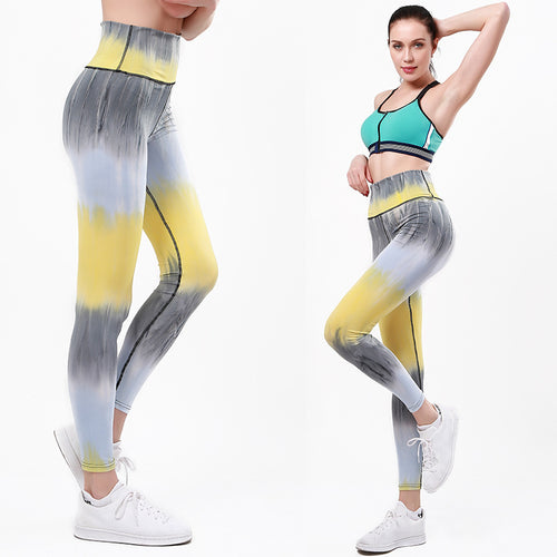 Damen Sportleggings mit hohem Bund und einzigartigem Batikmuster EB