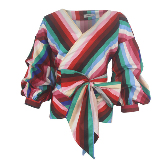 Damen Wickelbluse mit voluminösen Ärmeln EB