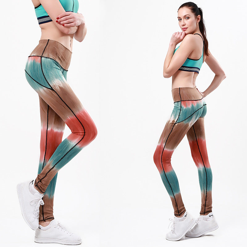 Damen Sportleggings mit hohem Bund und einzigartigem Batikmuster EB