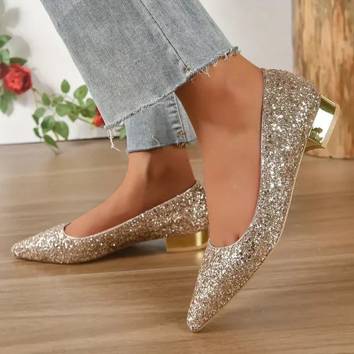 EB | Glitzer Schuhe mit Niedrigem Absatz Komfortabel und Stabil