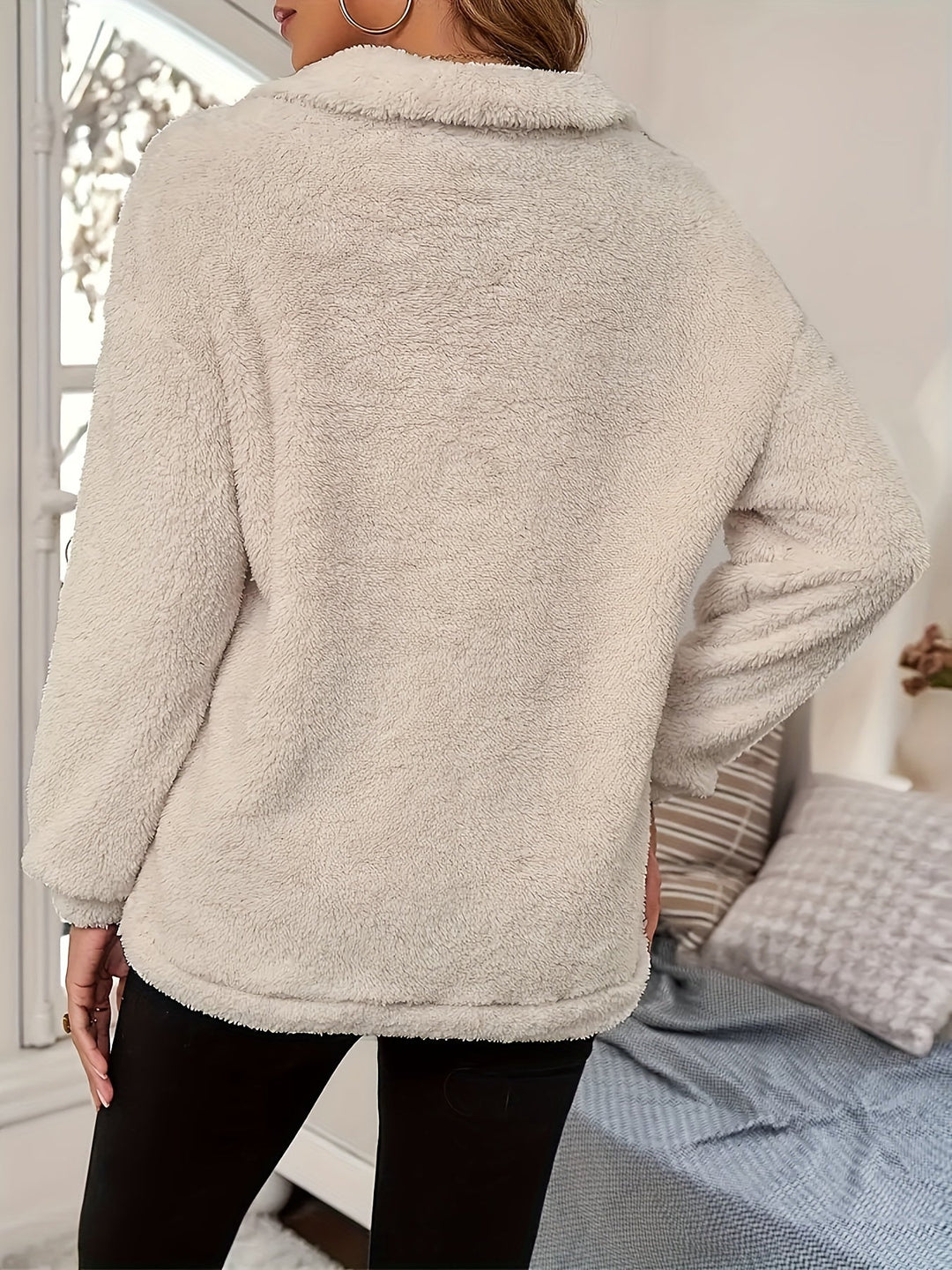EB | Leichtgewicht Teddy Pullover mit Reißverschluss und Tasche Polyester Warm und Praktisch