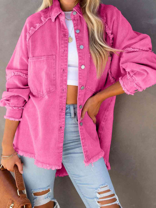 EB | Button Down Raw Hem Denim Jacke