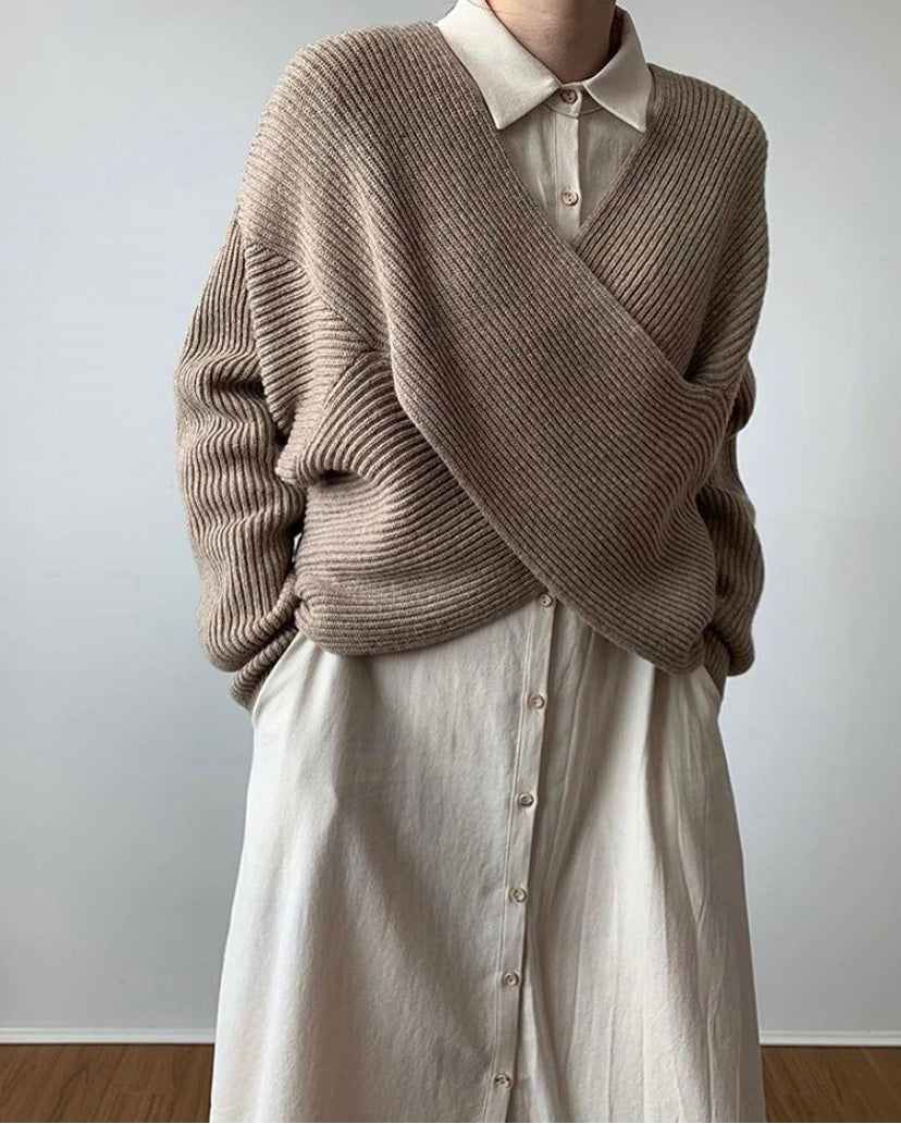 EB | Rippstrick-cross-over-pullover Weich und Elegant Moderne Passform