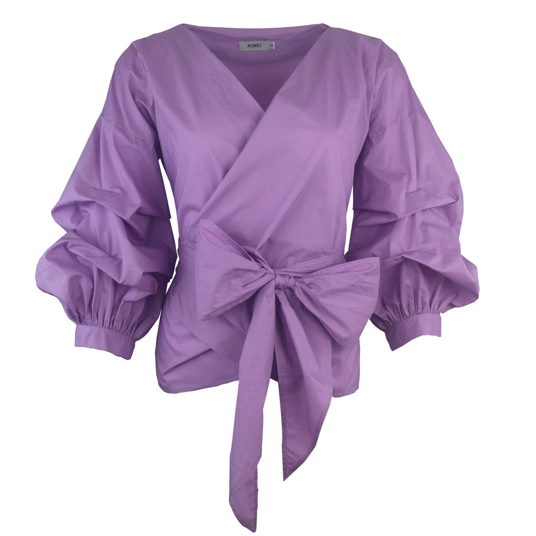 Damen Wickelbluse mit voluminösen Ärmeln EB