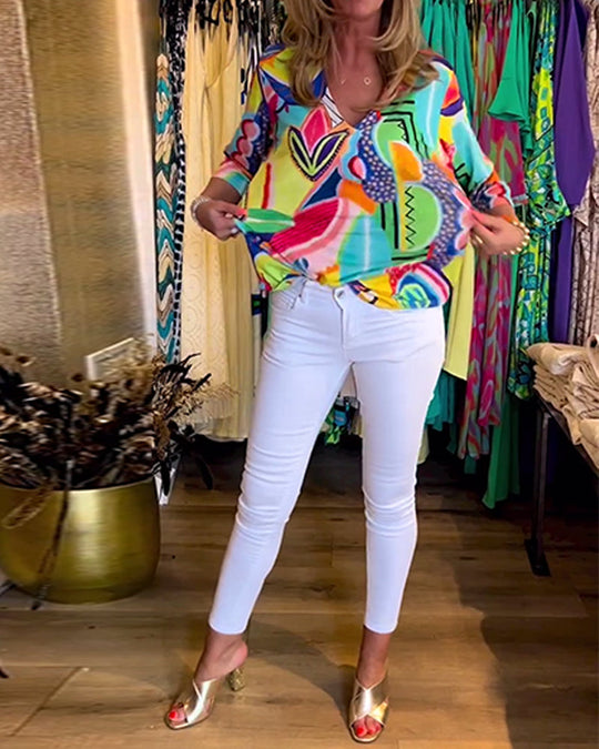 EB | Bunte Langärmlige Bluse mit Print