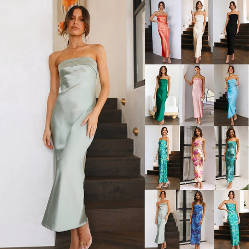 EB | Satin hohles rückenfreies Schlauchtop-Kleid