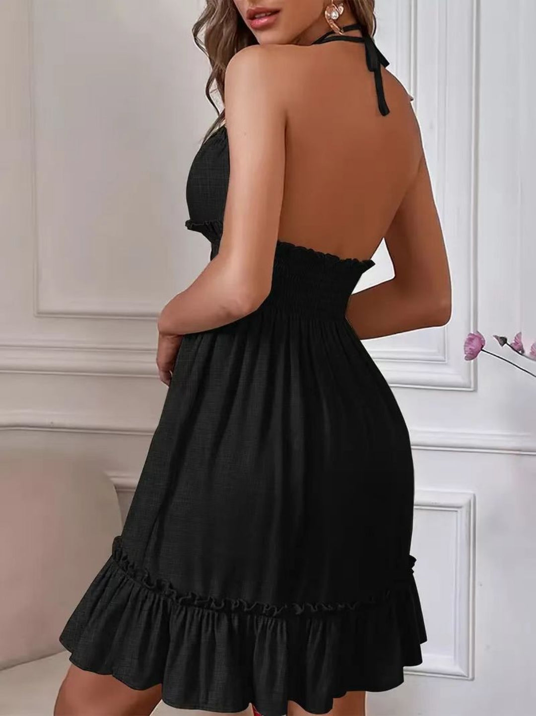 EB | Tiefes V-Seil-Sling-Neckholder-Kleid
