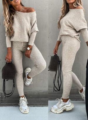EB | Off Shoulder Damen Pullover Satz mit Leggings