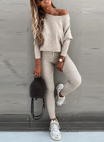 EB | Off Shoulder Damen Pullover Satz mit Leggings
