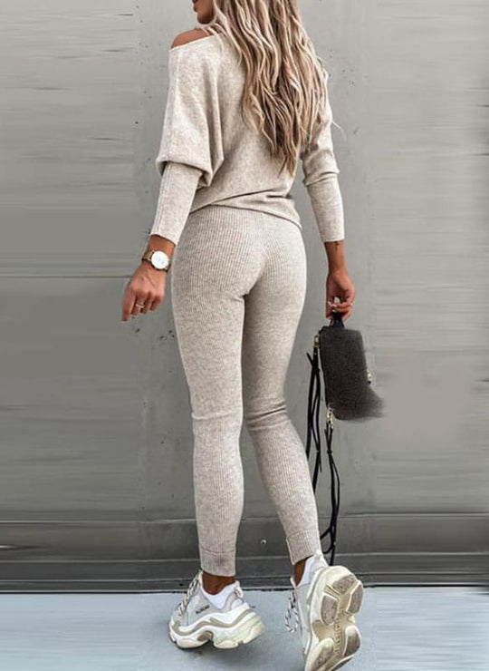 EB | Off Shoulder Damen Pullover Satz mit Leggings