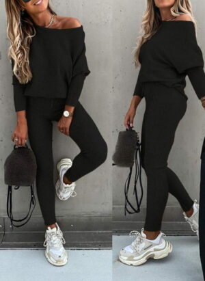 EB | Off Shoulder Damen Pullover Satz mit Leggings