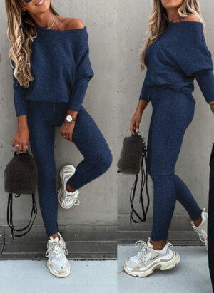 EB | Off Shoulder Damen Pullover Satz mit Leggings