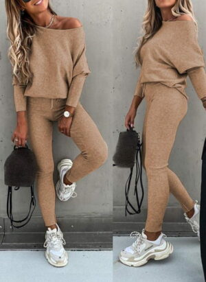 EB | Off Shoulder Damen Pullover Satz mit Leggings
