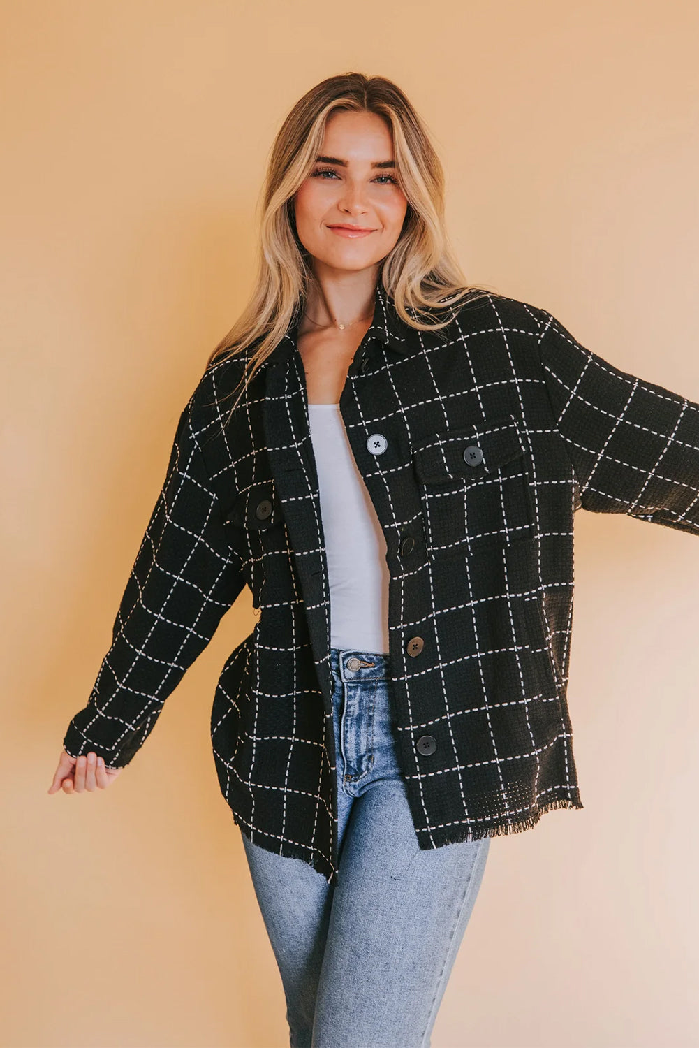 EB | Karierte Jacke mit Großen Taschen Polyester-baumwolle Schick und Vielseitig