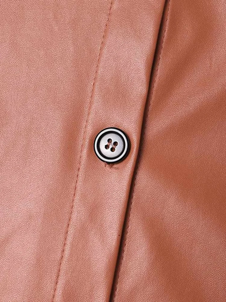 EB | Vintage Leder Bomberjacke mit Reverskragen und Knopfverschluss