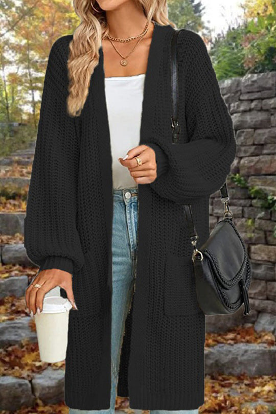 EB | Länge Locker Oversized Doppelte Tasche Cardigan Sweater Jacke