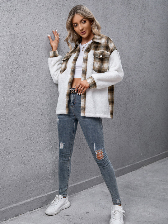 EB | Karierte Kragenknopf Jacke