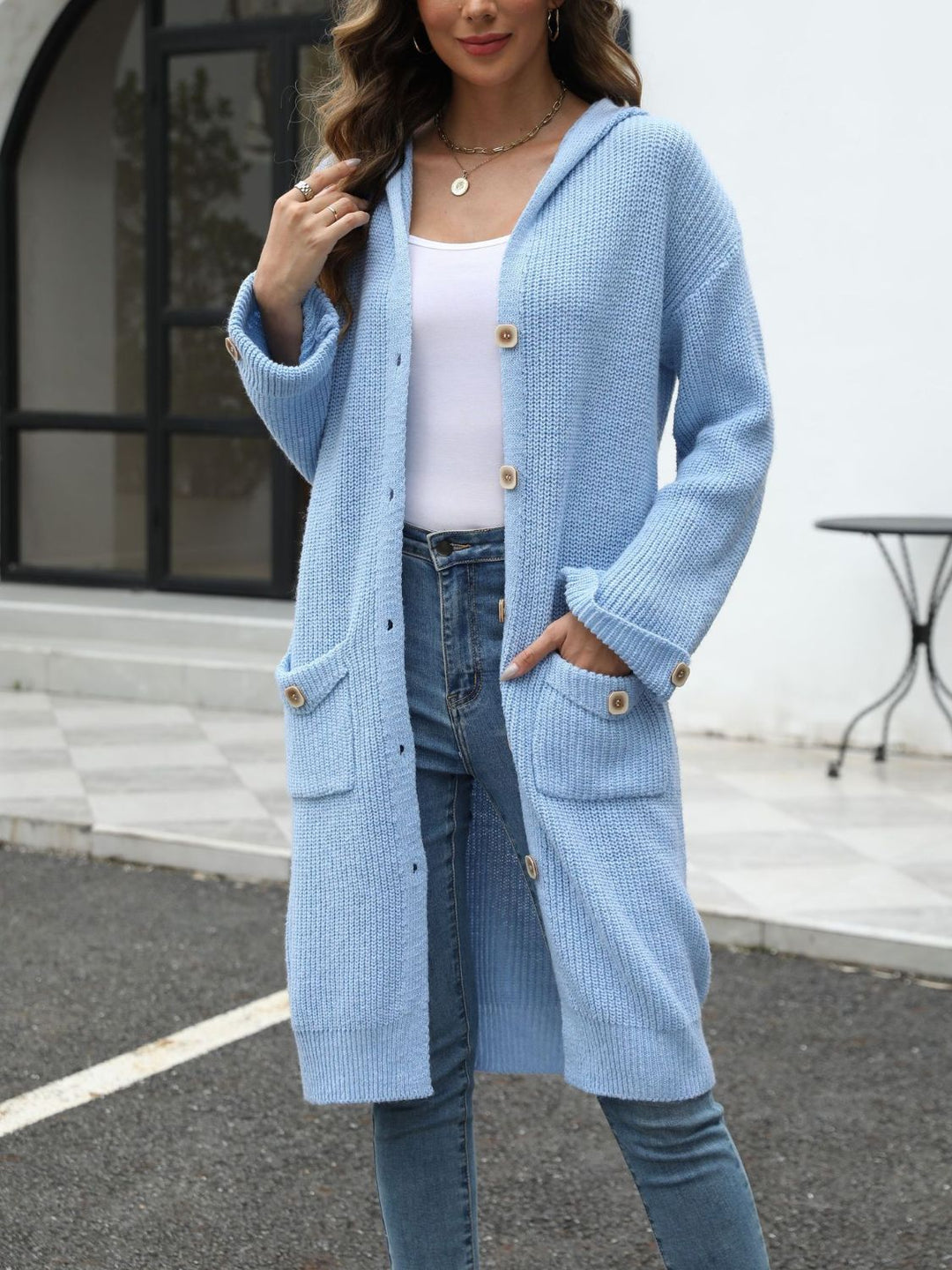 EB | Lange Strickjacke Knopfverschluss Zeitlos und Bequem