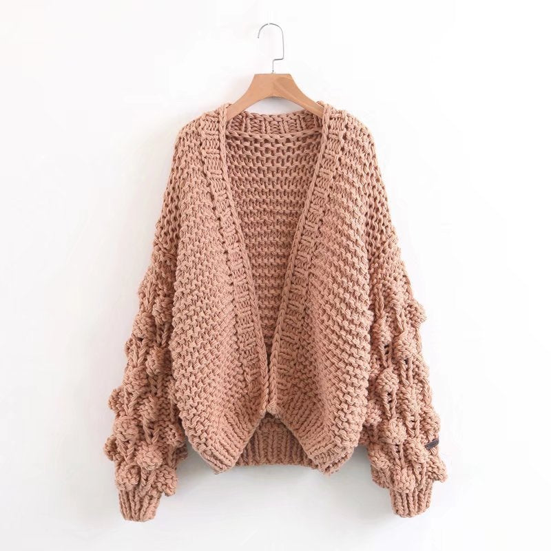 Damen Grob gestrickter Oversized Cardigan mit voluminösen Ärmeln EB