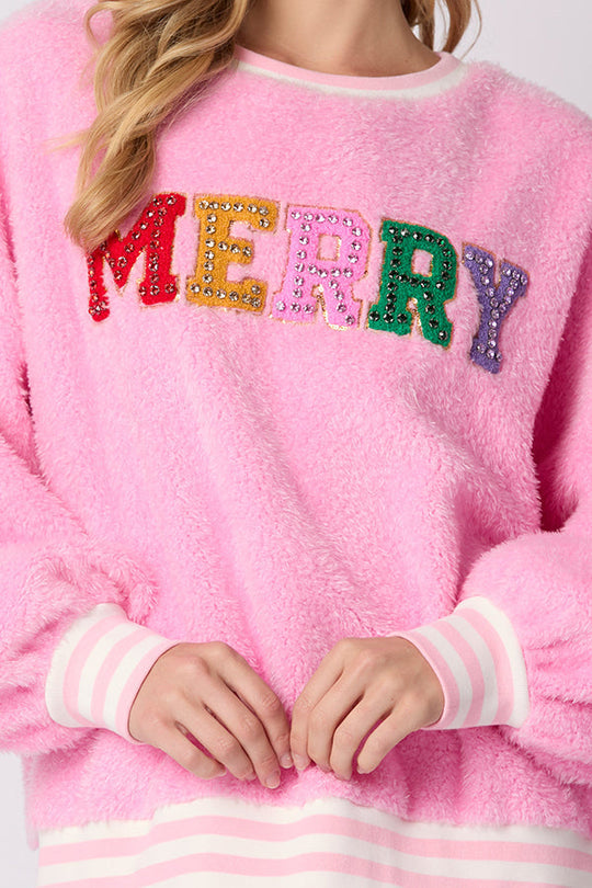 EB | Weihnachtsbuchstaben Strass Langarm Rundhalsausschnitt Sweatshirt