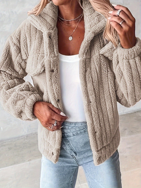 EB | Kurze Jacke Aus Kunstpelz mit Brusttaschen Polyester Warm und Stilvoll