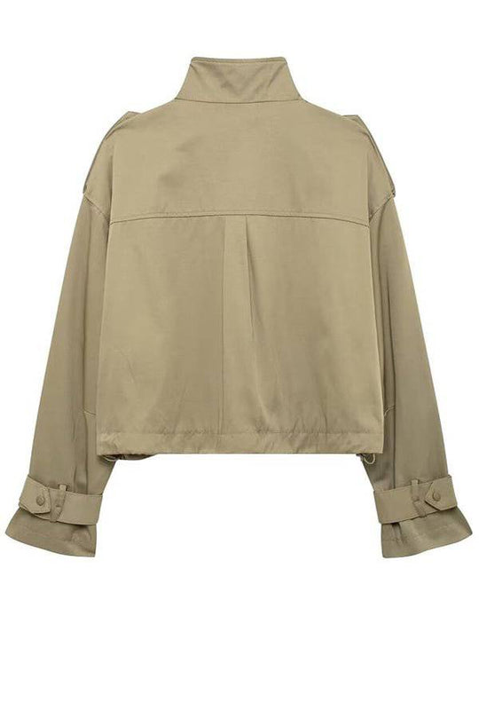 EB | Charm Strap Details Pocketed Cargo Stil Reißverschluss Lockere Jacke