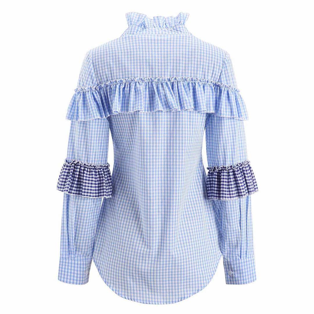 Damen Bluse mit Rüschenverarbeitung und gestreiften Puffärmeln EB