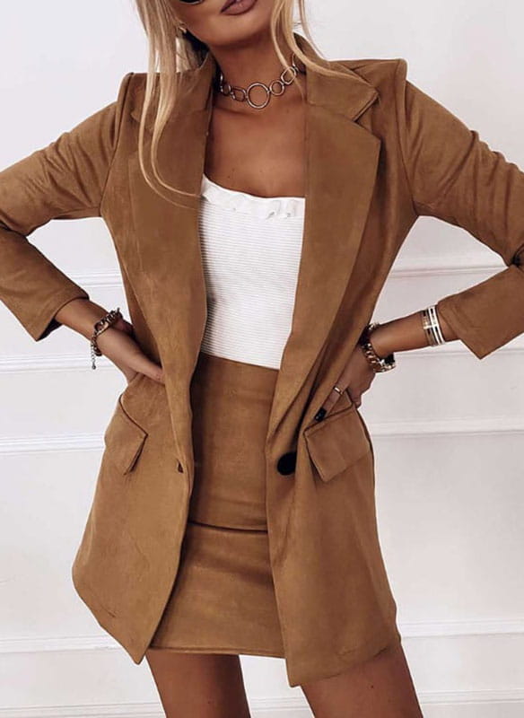 EB | Damen Blazer Rock Satz mit Langen Ärmeln