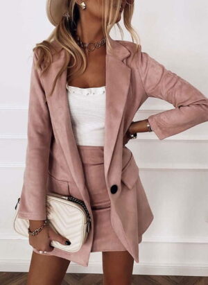 EB | Damen Blazer Rock Satz mit Langen Ärmeln