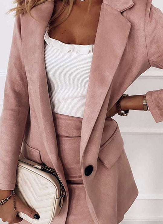 EB | Damen Blazer Rock Satz mit Langen Ärmeln