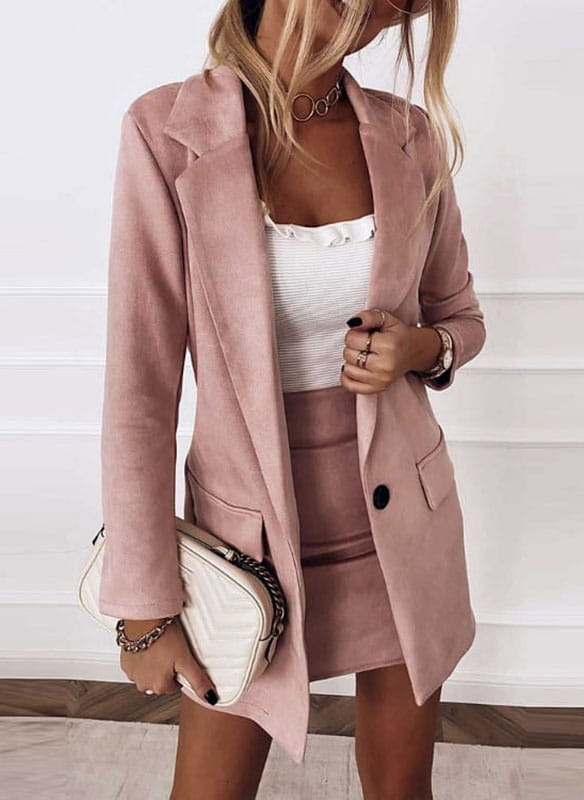 EB | Damen Blazer Rock Satz mit Langen Ärmeln