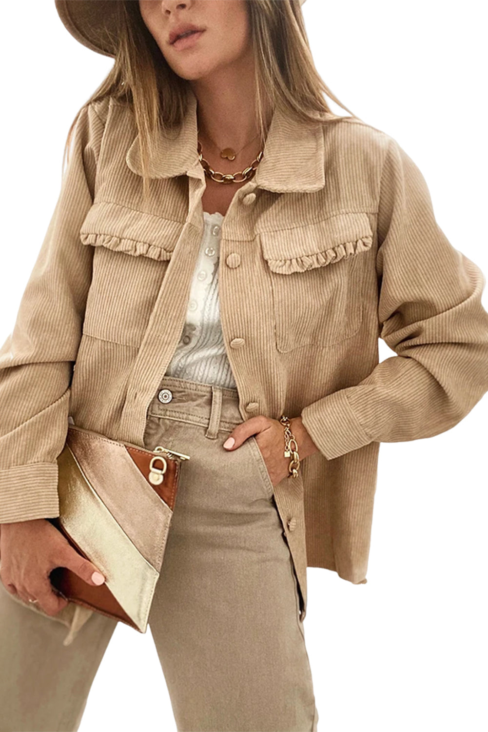 EB | Cordurahemdjacke mit Rüschendetails Baumwollmischung Elegant und Modern