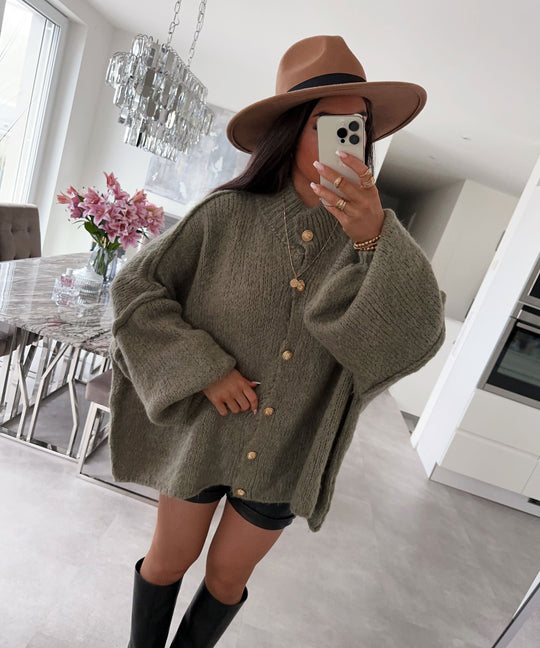 EB | Gemütlicher, Übergrößen-Cardigan In Weichem Khaki