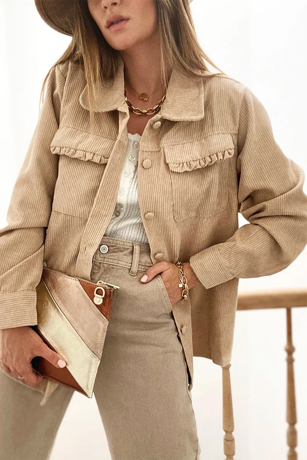 EB | Cordurahemdjacke mit Rüschendetails Baumwollmischung Elegant und Modern