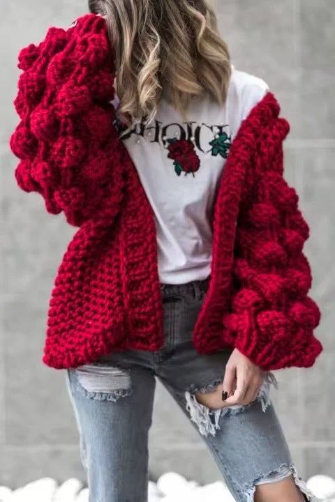 Damen Grob gestrickter Oversized Cardigan mit voluminösen Ärmeln EB