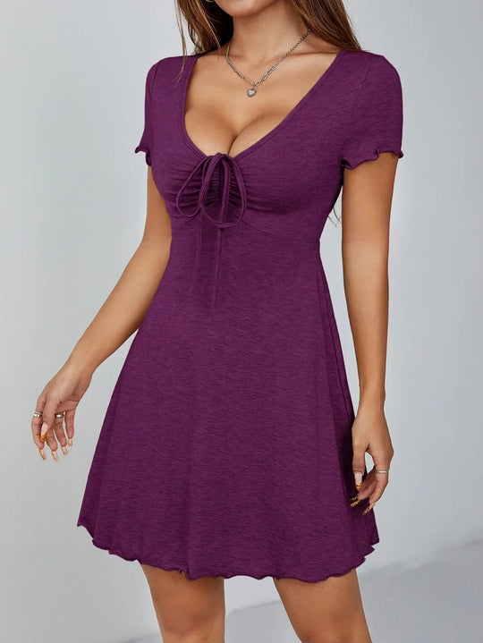 EB | Kleid mit Spitzenausschnitt und Schleife Lila Elegant und Bequem